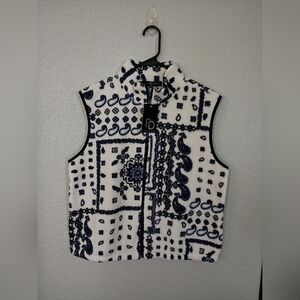 Fred David Navy Blue and White Patterned Fleece Zip Front Vest